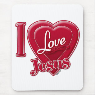 Mousepad Eu Amo Jesus Coração Vermelho