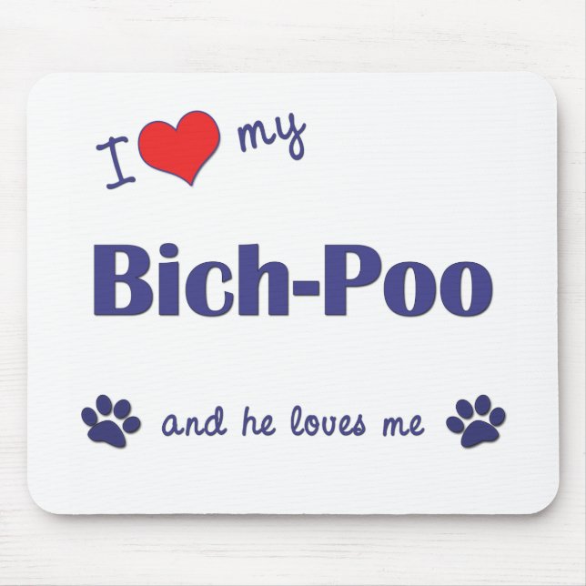 Mousepad Eu amo meu Bich-Poo (o cão masculino) (Frente)