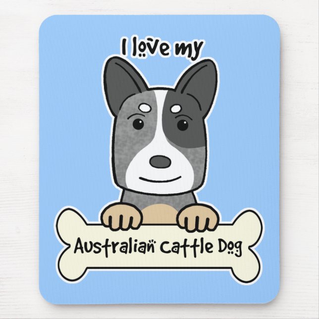Mousepad Eu amo meu cão australiano do gado (Frente)