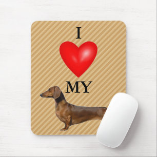 Mousepad Eu Amo Meu Coração Vermelho Dachshund