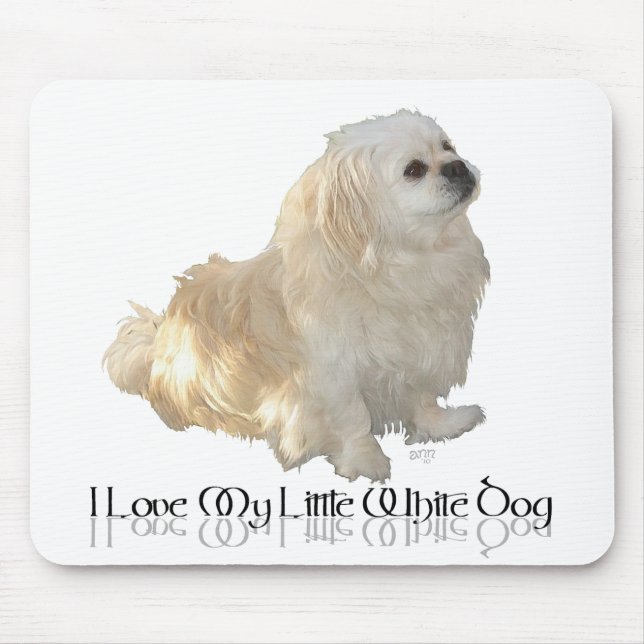 Mousepad Eu Amo Meu Pequeno Cachorro Branco - Pekingese! (Frente)