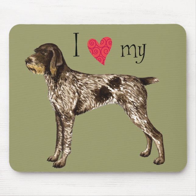 Mousepad Eu amo meu ponteiro Wirehaired alemão (Frente)