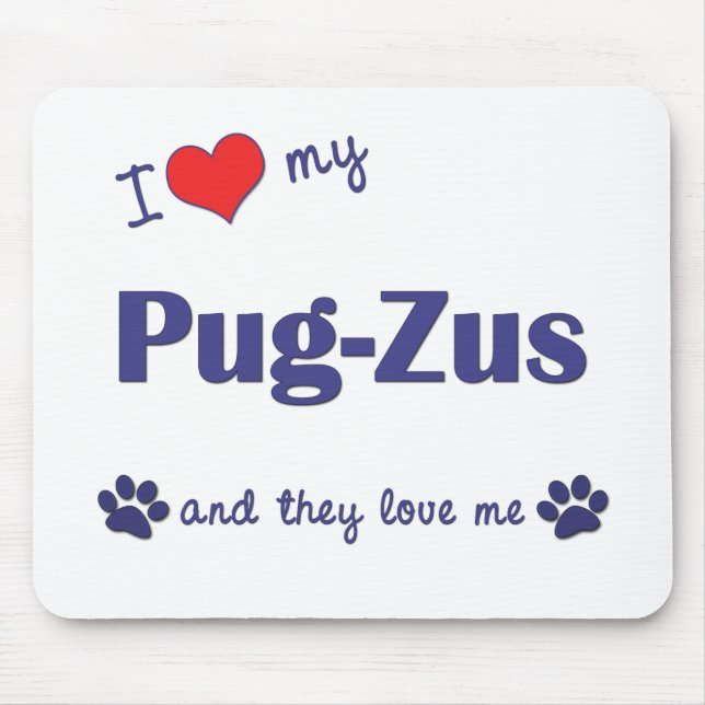 Mousepad Eu amo meu pug-Zus (os cães múltiplos) (Frente)