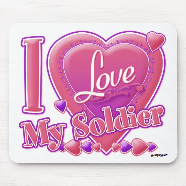 Mousepad Eu Amo Meu Soldado rosa/roxo - coração (Frente)