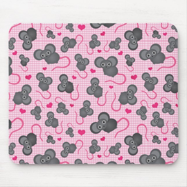Mousepad Eu amo meu teste padrão do rato no rosa (Frente)