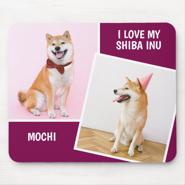Mousepad Eu Amo Minha Foto Shiba Inu Duas (Frente)