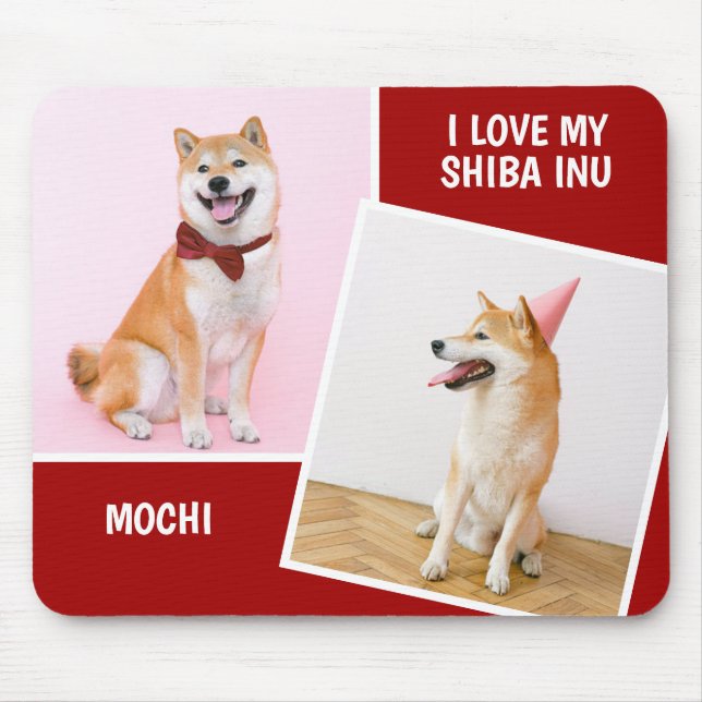 Mousepad Eu Amo Minha Foto Shiba Inu Duas (Frente)
