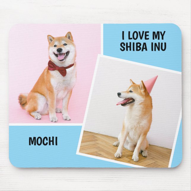 Mousepad Eu Amo Minha Foto Shiba Inu Duas (Frente)