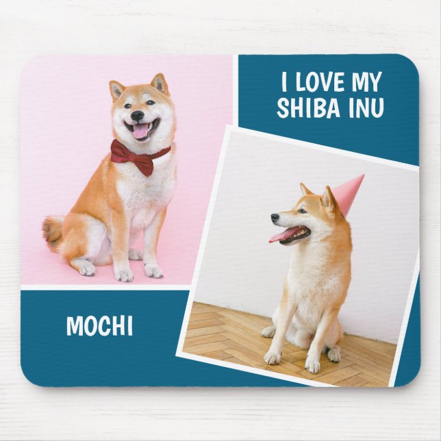 Mousepad Eu Amo Minha Foto Shiba Inu Duas (Frente)