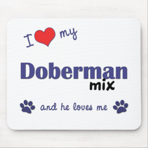 Mousepad Eu amo minha mistura do Doberman (o cão masculino
