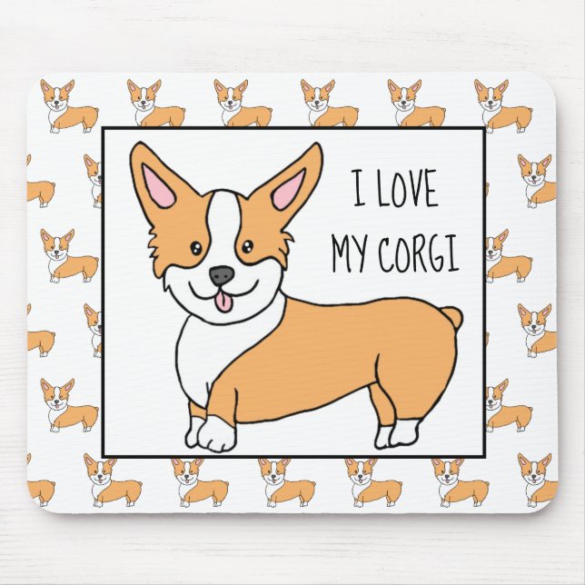 Mousepad Eu Amo o meu Corgi, Cartoon Corgis (Frente)