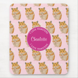 Mousepad Eu amo o teste padrão cor-de-rosa do hamster dos