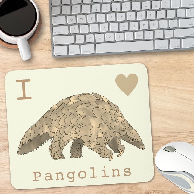 Mousepad Eu Amo Pangolinas Espécies Ameaçadas Arte Animal (I love pangolins slogan with cute pangolin illustration mouse mat)