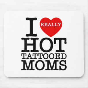 Mousepad Eu Amo Tatuagens Quentes Mães Coração Vermelho Eng