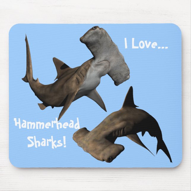 Mousepad Eu amo… tubarões de Hammerhead! … Mousepad, (Frente)