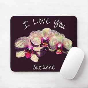 Mousepad Eu Amo Você Trio de Flores de Orquídea Personaliza