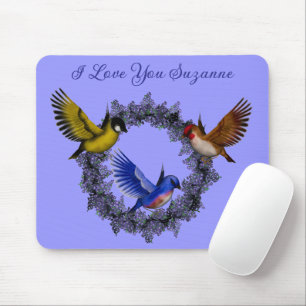 Mousepad Eu Amo Vocês Pássaros Na Flower Wreath Personaliza