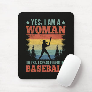 Mousepad Eu Falo Fluente Jogadora de Beisebol Fã Feminina