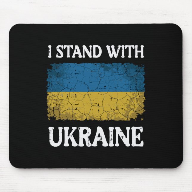 Mousepad Eu Fico Com a Bandeira Angustiada da Ucrânia em Ap (Frente)