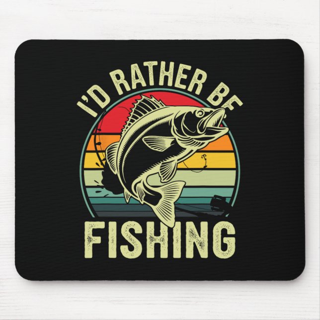 Mousepad Eu Preferiria Estar Pescando Retro Vintage Pescado (Frente)
