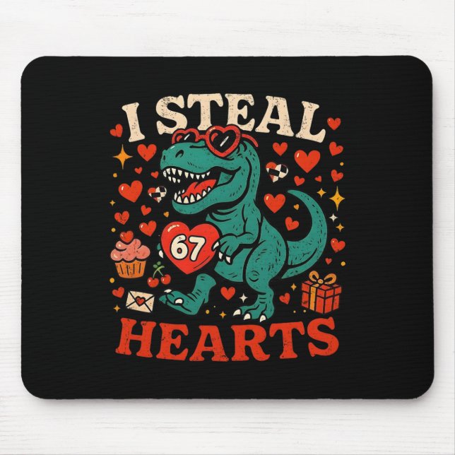 Mousepad Eu Roubo Corações 67 T-rex Dinossauro Divertido do (Frente)