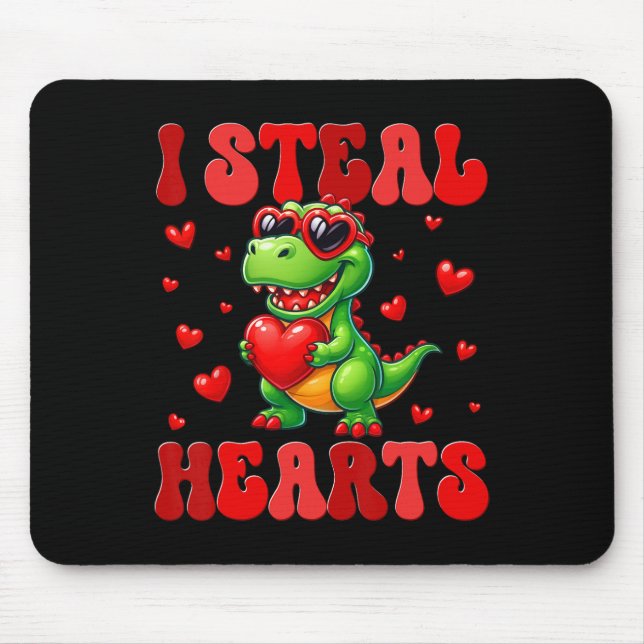 Mousepad Eu Roubo Corações Dinossauro Fofo Coração Dia dos  (Frente)