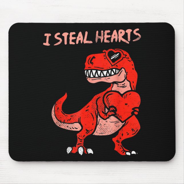 Mousepad Eu Roubo Corações Dinossauro Trex Dino Amor Dia do (Frente)
