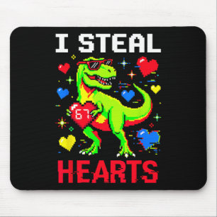 Mousepad Eu Roubo Corações Pixel Dinossauro Gamer Dia dos N