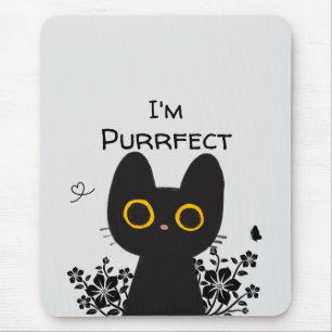 Mousepad Eu Sou Purrfeito Tapete de Rato de Gato Preto Fofo