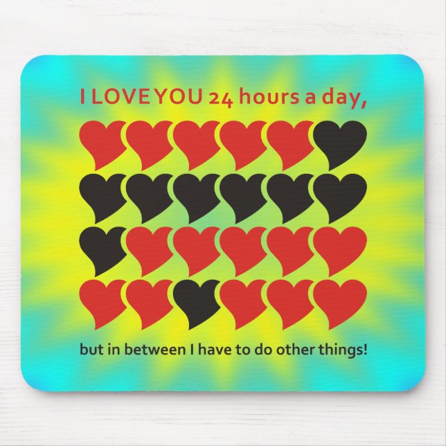 Mousepad EU TE AMO 24 horas por dia | Brilho ciano amarelo (Frente)