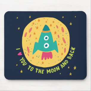 Mousepad Eu te amo à lua e ao Rocketship traseiro