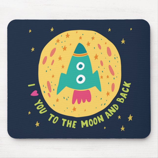 Mousepad Eu te amo à lua e ao Rocketship traseiro (Frente)