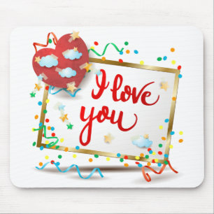 Mousepad Eu te amo com o Coração Vermelho