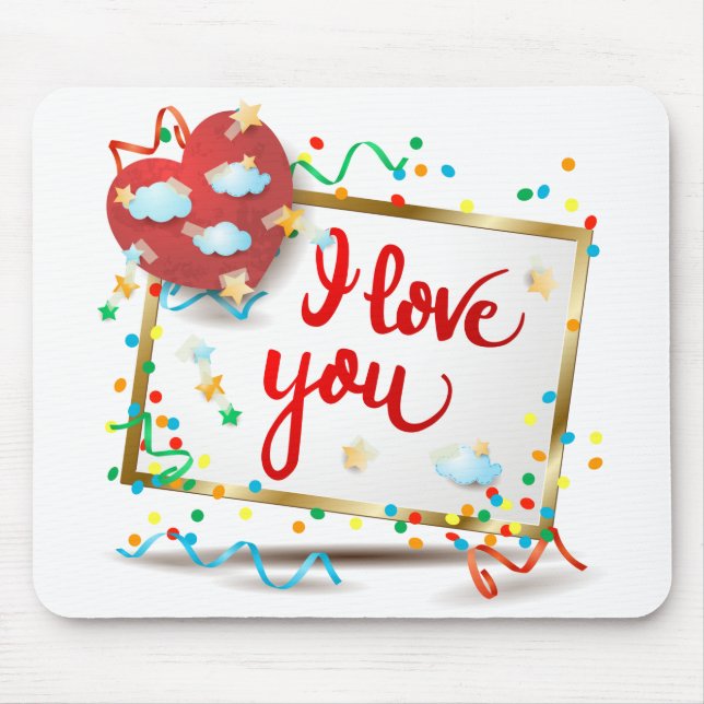 Mousepad Eu te amo com o Coração Vermelho (Frente)