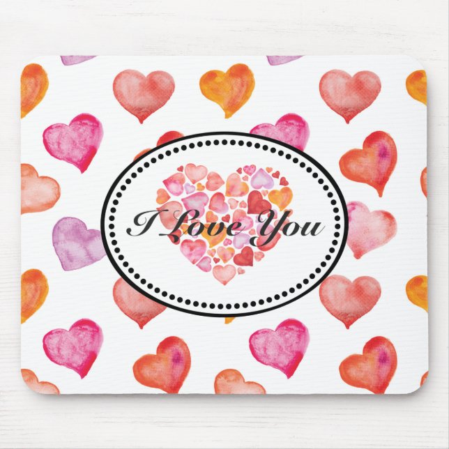 Mousepad Eu Te Amo Corações Aquarelas (Frente)