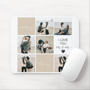 Mousepad Eu Te Amo Mãe Colagem de Fotografias Mocha
