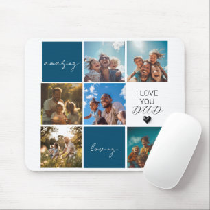 Mousepad Eu Te Amo Pai Colagem de Fotografias Azul