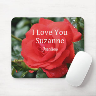 Mousepad Eu Te Amo Rosa vermelha Personalizada