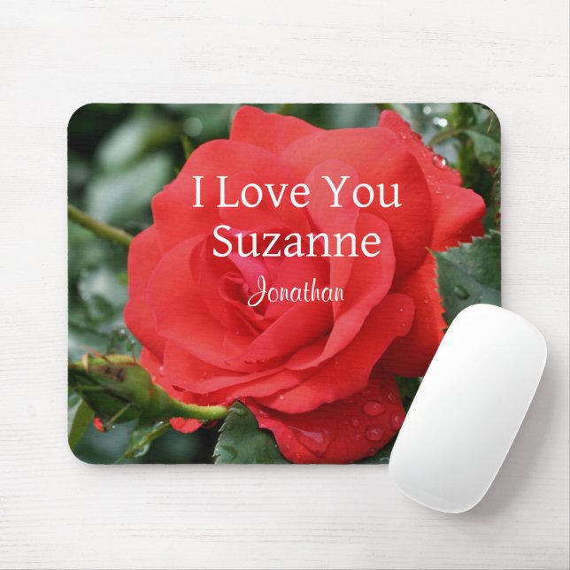 Mousepad Eu Te Amo Rosa vermelha Personalizada (Com mouse)