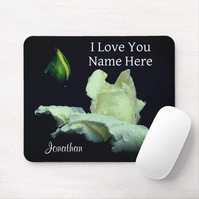 Mousepad Eu Te Amo White Rosebud Personalizado (Com mouse)