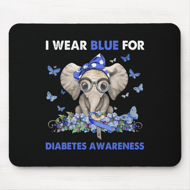 Mousepad Eu visto azul para elefantes conscientes da diabet (Frente)