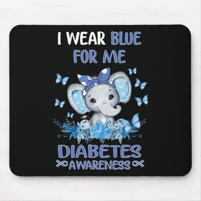 Mousepad Eu Visto Azul Para Mim, Diabetes, Elefante (Frente)