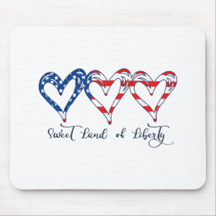 Mousepad EUA Flag Patriotic Hearts 4 de julho Sweet Land o