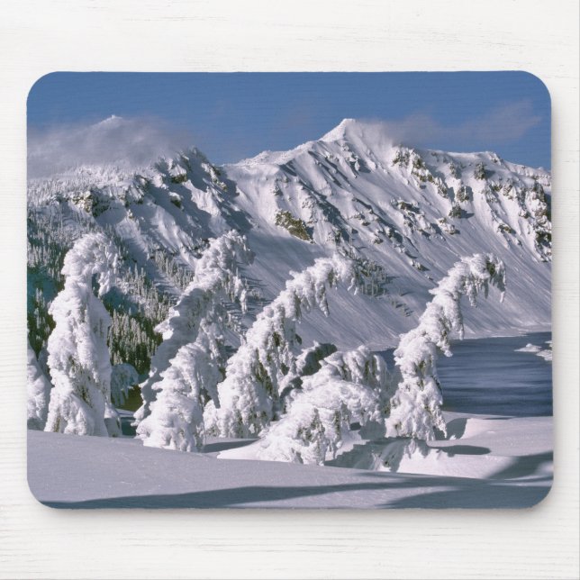 Mousepad EUA, Oregon, Crater Lake NP. Árvores se curvam sob (Frente)