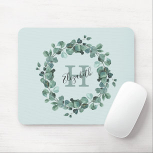 Mousepad Eucalyptus Greenery Monograma Personalizado