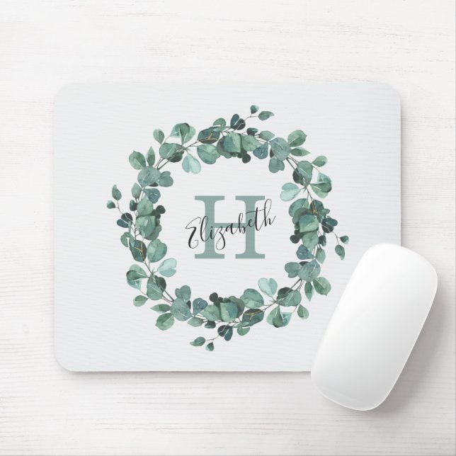 Mousepad Eucalyptus Greenery Personalizado Rato de Monogram (Com mouse)