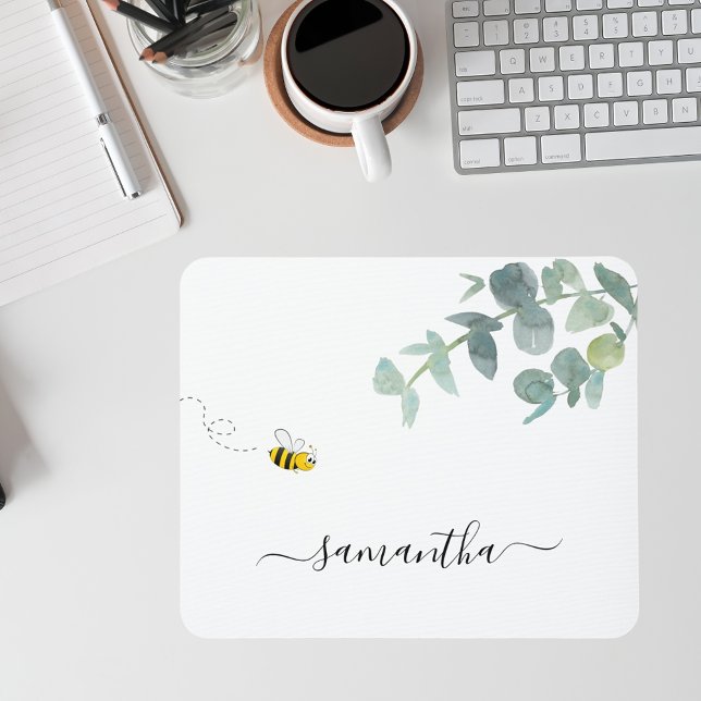 Mousepad Eucalyptus greenery White Bee (Criador carregado)