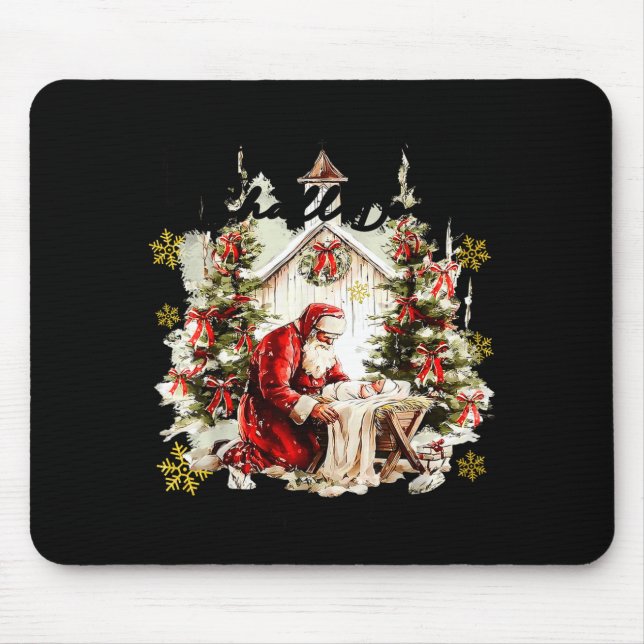 Mousepad Every Knee Shall Bow Funny Kneeling Santa Baby Jes (Frente)
