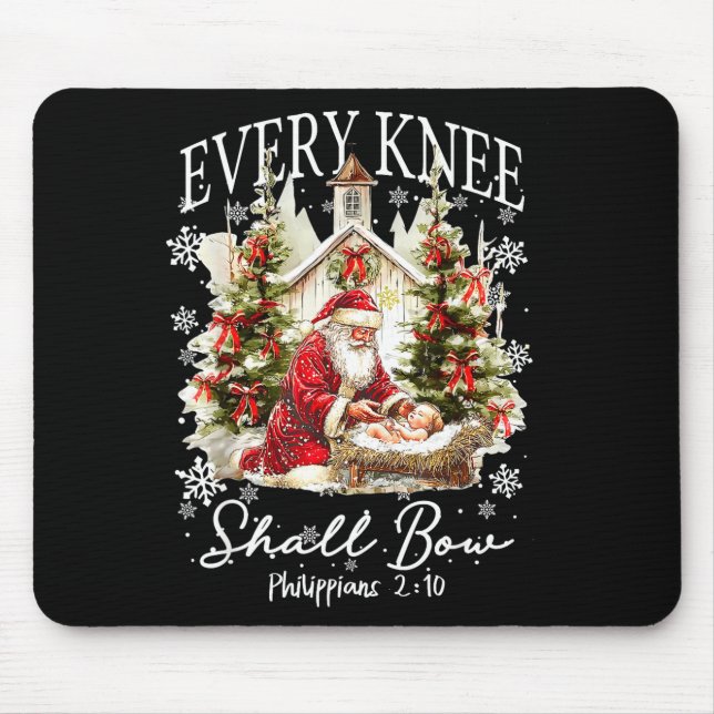 Mousepad Every Knee Shall Bow Santa Christmas Nativity Scen (Frente)