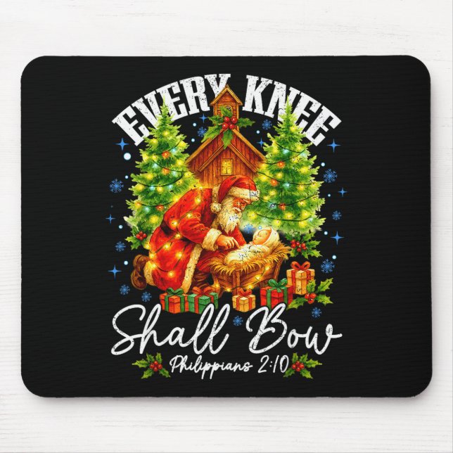 Mousepad Every Knee Shall Bow Santa Christmas Nativity Scen (Frente)